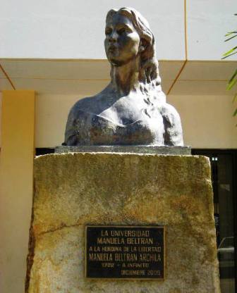 Busto de Manuela Beltrán, heroína colombiana que desencadenó la insurrección de los comuneros de 1781. El Socorro, Departamento de Santander.